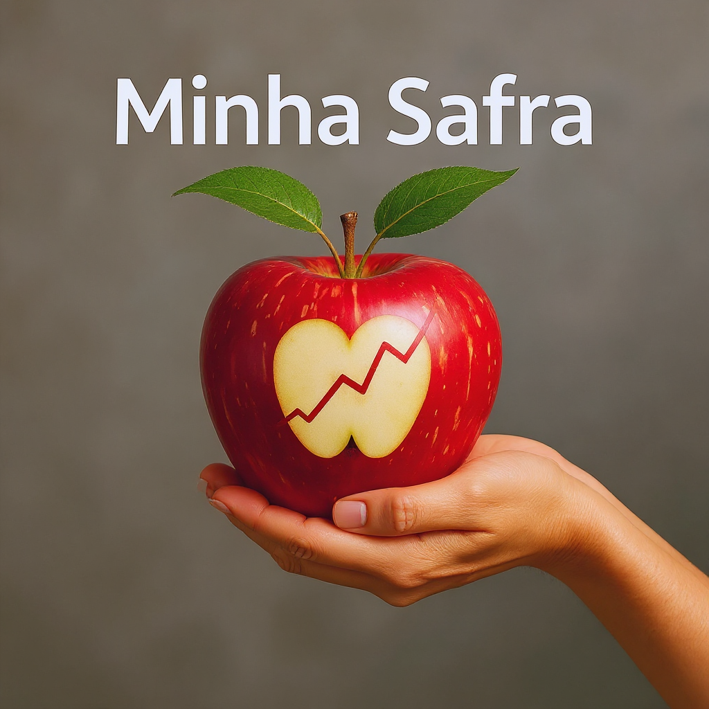 Logomarca Minha Safra mostrando uma maçã vermelha com gráfico de crescimento no meio e o texto Minha Safra app